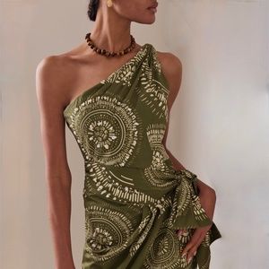 Andres Otalora Green One-Shoulder Shell Embellished Mini Dress